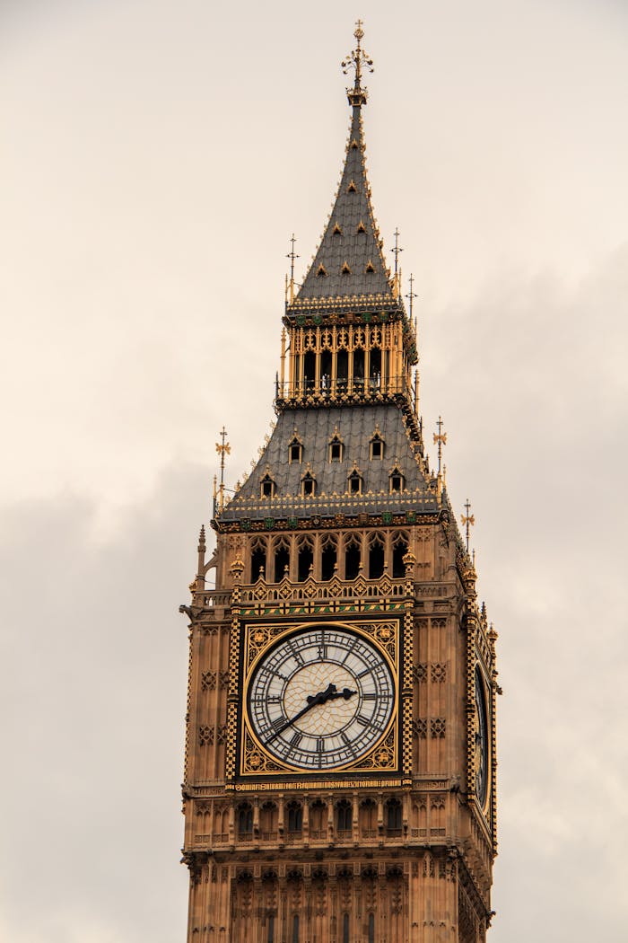 Close-up of the historic Elizabeth Tower, home of Big Ben, in London.